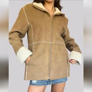 Women's Tan Shearling Jacket Pit To Pit 24" Lenth.29"